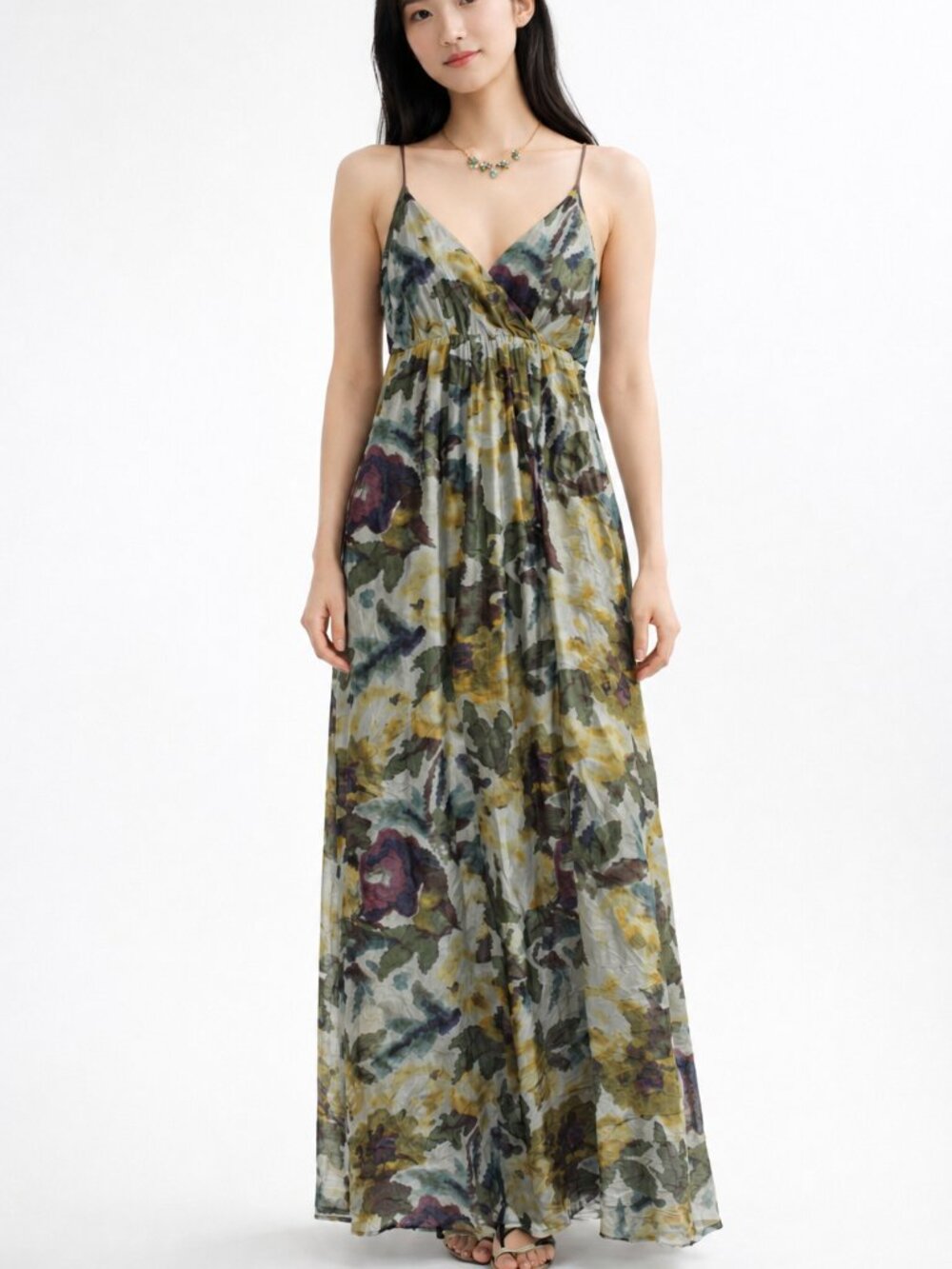Silk Floral Maxi Dress XS Size 1 Romantic Cottagecore Elegant Slip Dress